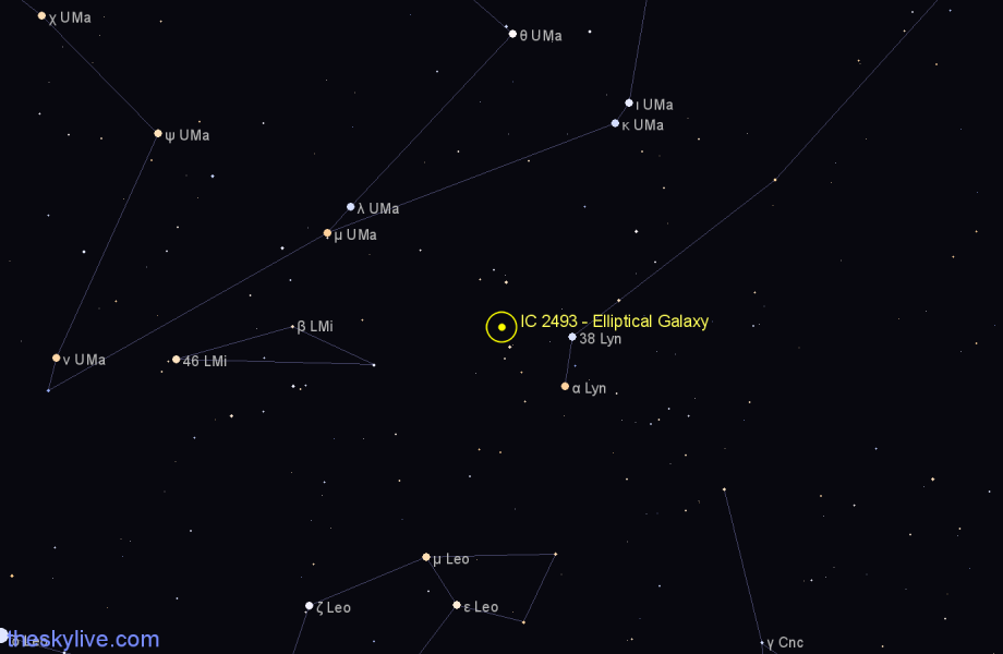 Finder chart IC 2493 - Elliptical Galaxy in Leo Minor star