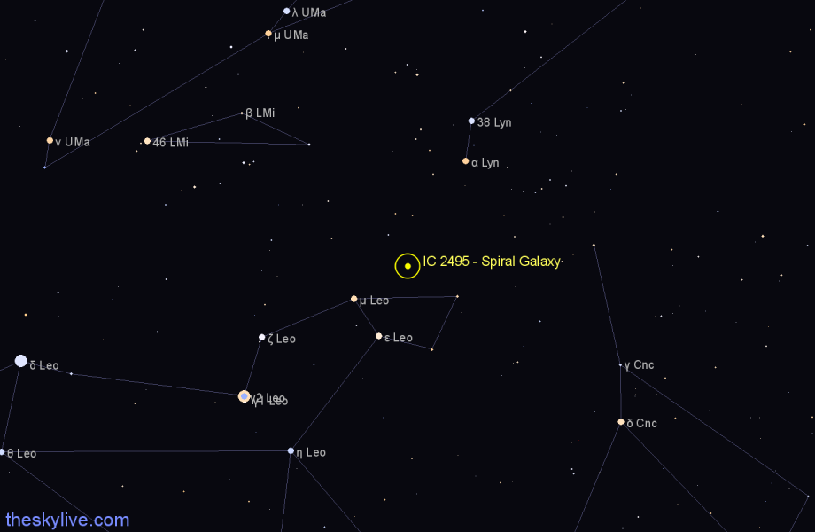 Finder chart IC 2495 - Spiral Galaxy in Leo star