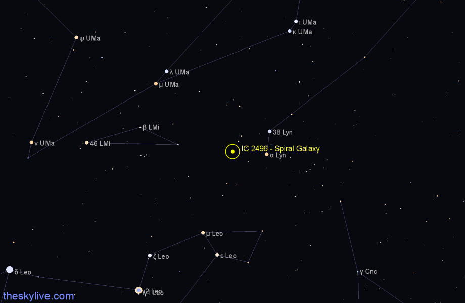 Finder chart IC 2496 - Spiral Galaxy in Leo Minor star