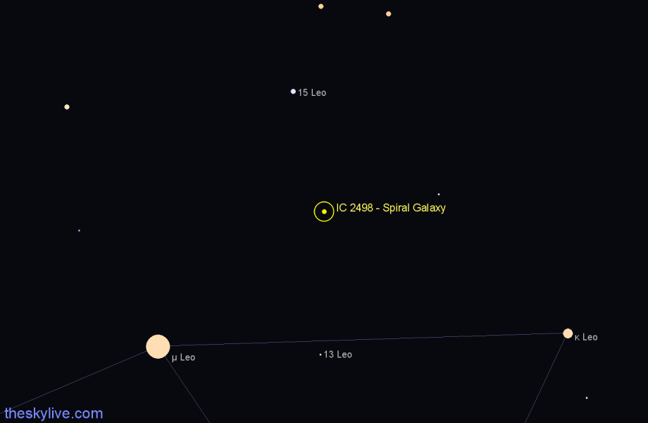 Finder chart IC 2498 - Spiral Galaxy in Leo star