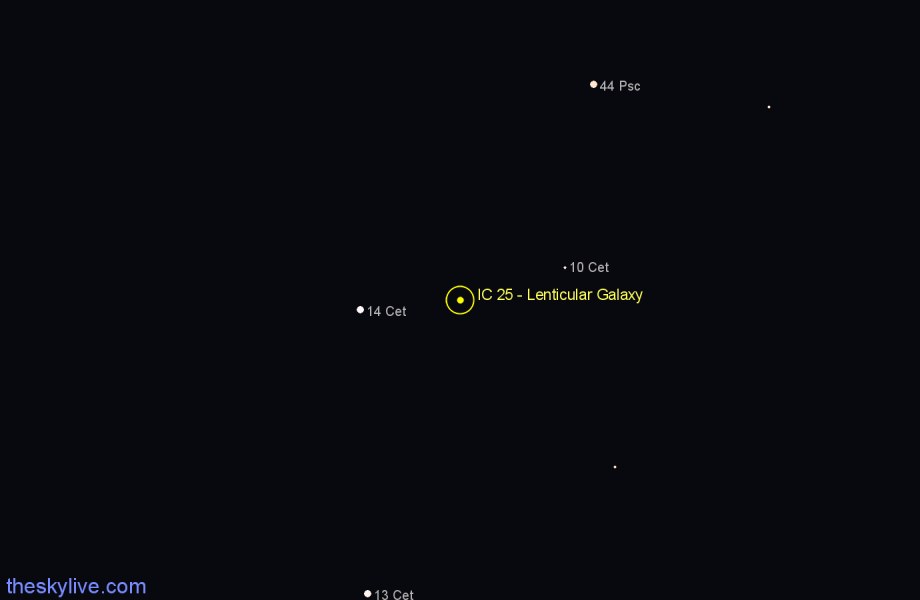 Finder chart IC 25 - Lenticular Galaxy in Cetus star