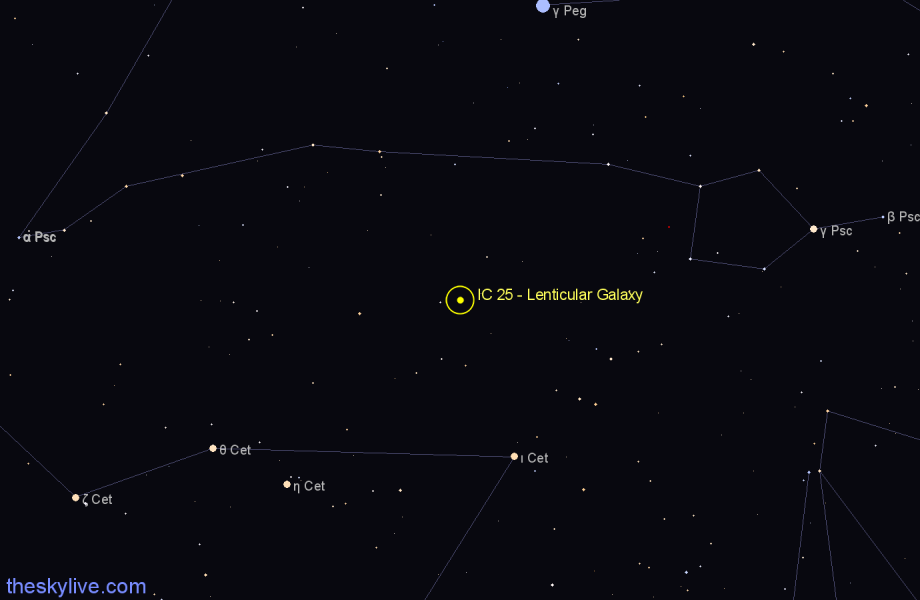 Finder chart IC 25 - Lenticular Galaxy in Cetus star
