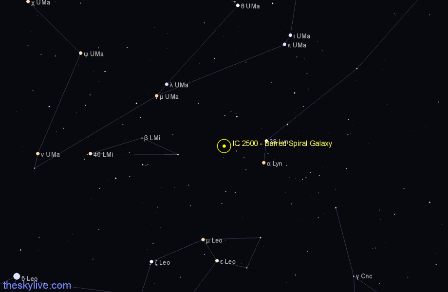 Finder chart IC 2500 - Barred Spiral Galaxy in Leo Minor star