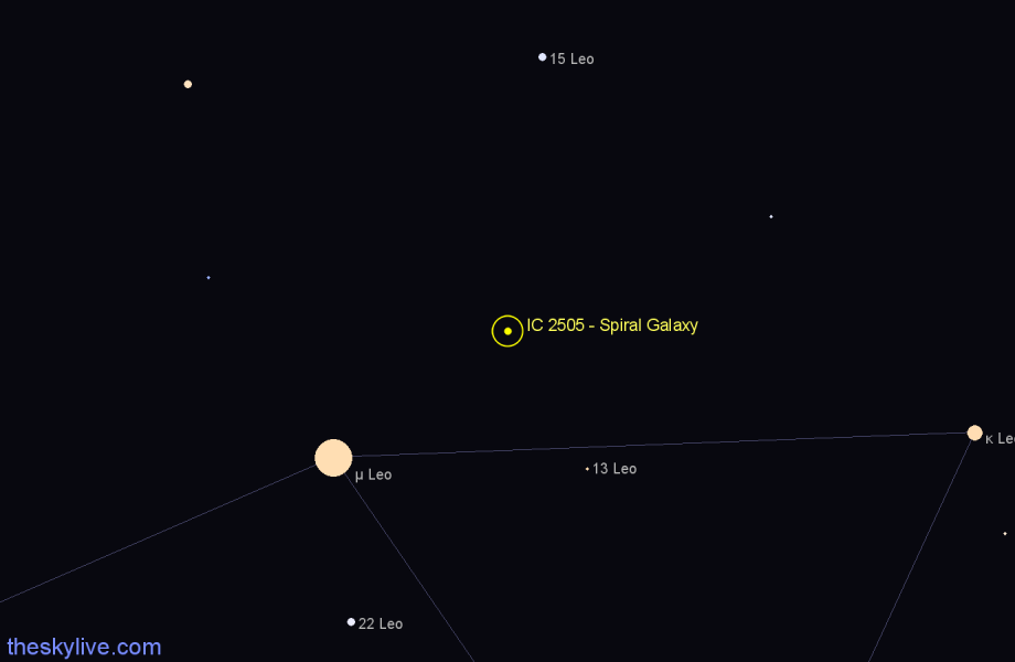 Finder chart IC 2505 - Spiral Galaxy in Leo star