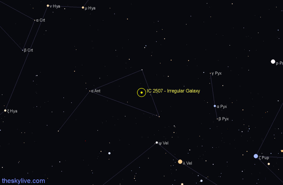 Finder chart IC 2507 - Irregular Galaxy in Antlia star