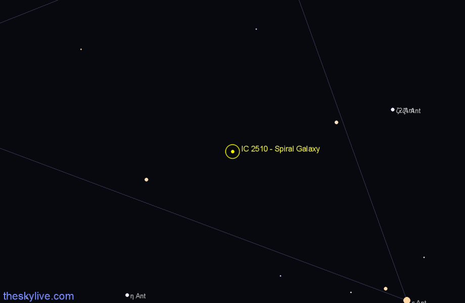 Finder chart IC 2510 - Spiral Galaxy in Antlia star