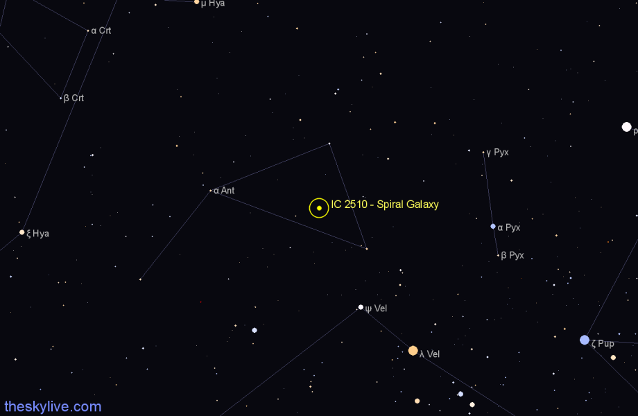 Finder chart IC 2510 - Spiral Galaxy in Antlia star