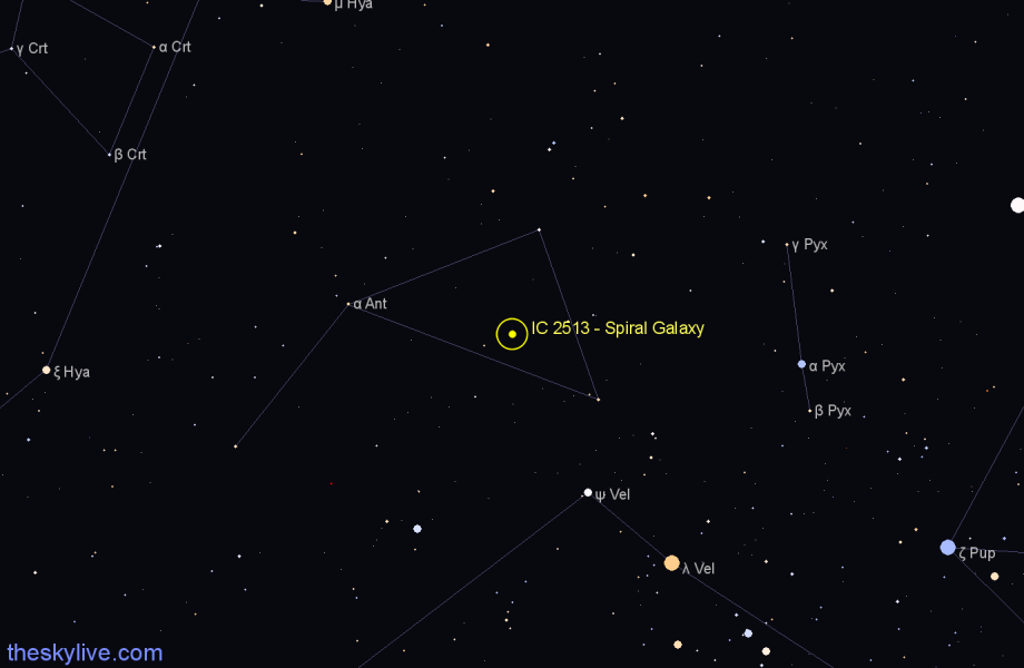 Finder chart IC 2513 - Spiral Galaxy in Antlia star