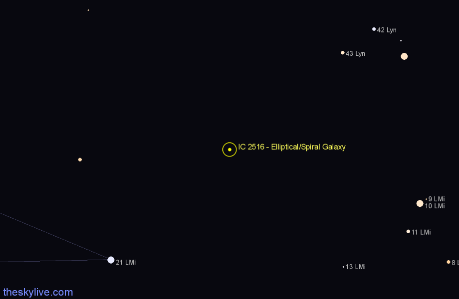 Finder chart IC 2516 - Elliptical/Spiral Galaxy in Leo Minor star