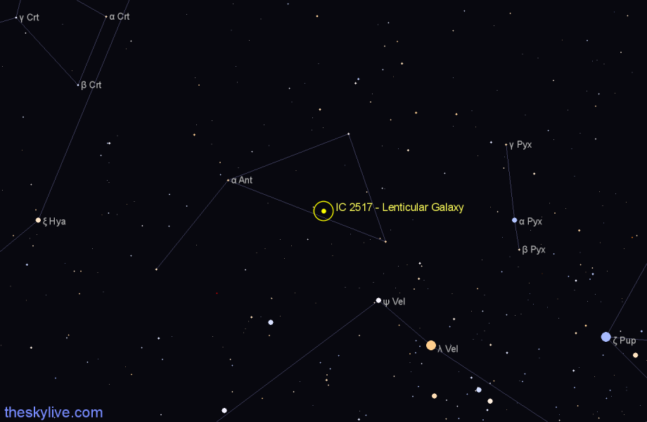 Finder chart IC 2517 - Lenticular Galaxy in Antlia star