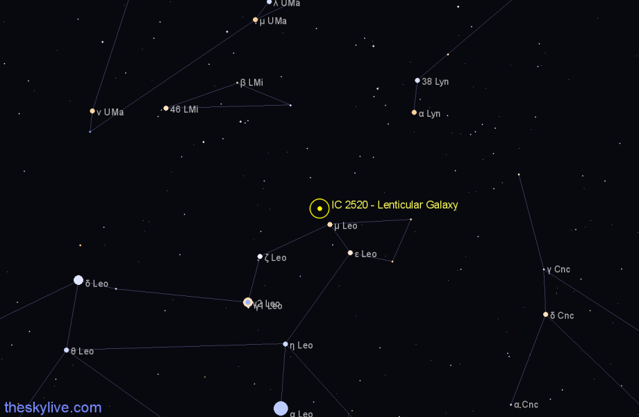 Finder chart IC 2520 - Lenticular Galaxy in Leo star