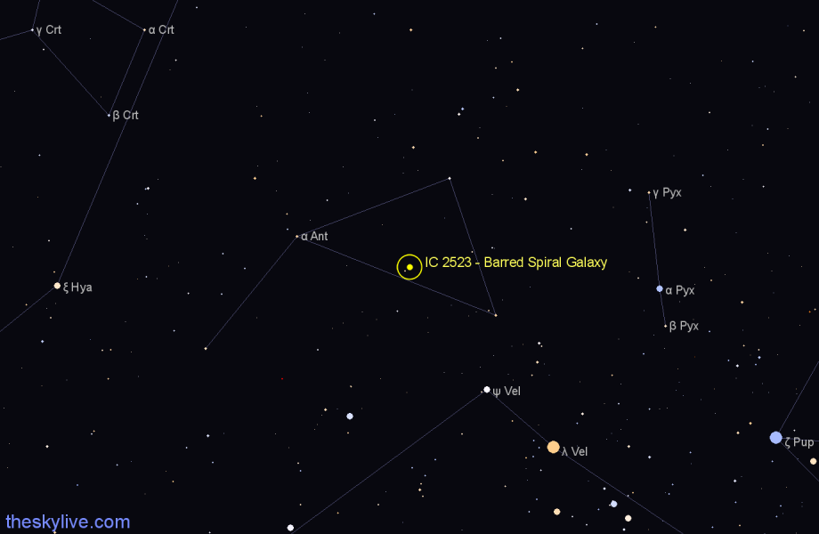 Finder chart IC 2523 - Barred Spiral Galaxy in Antlia star