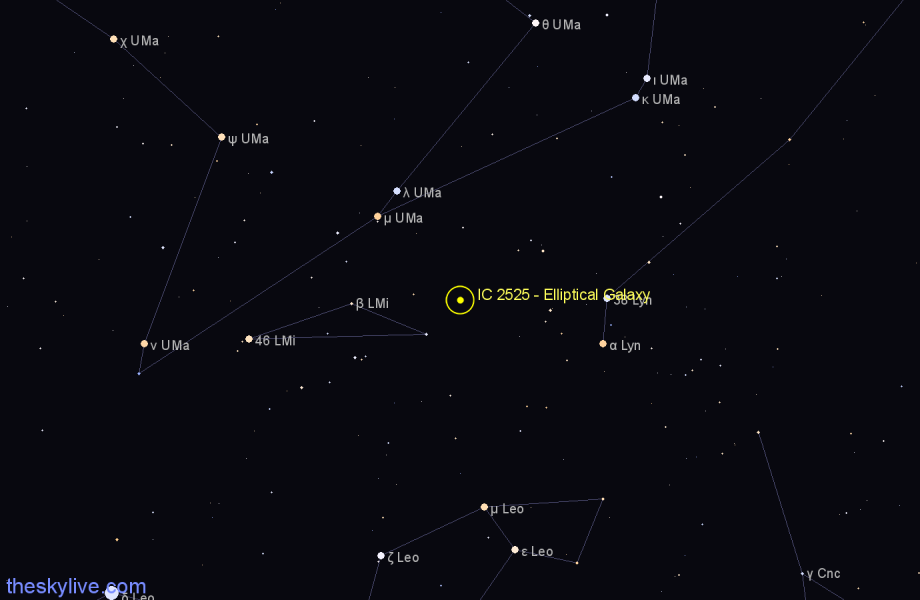 Finder chart IC 2525 - Elliptical Galaxy in Leo Minor star