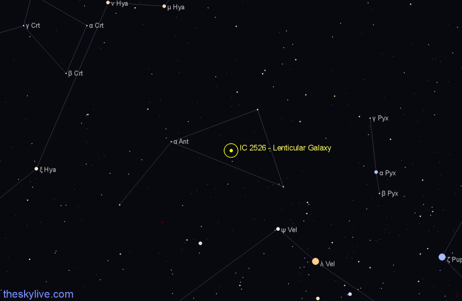 Finder chart IC 2526 - Lenticular Galaxy in Antlia star