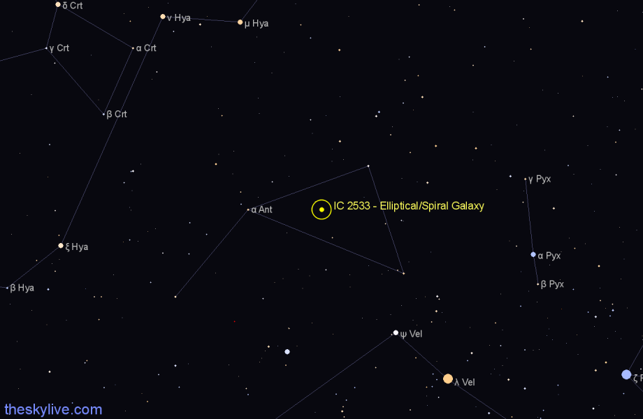 Finder chart IC 2533 - Elliptical/Spiral Galaxy in Antlia star