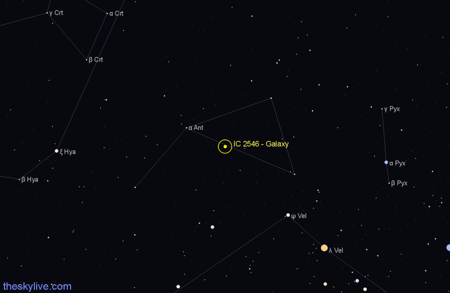 Finder chart IC 2546 - Galaxy in Antlia star