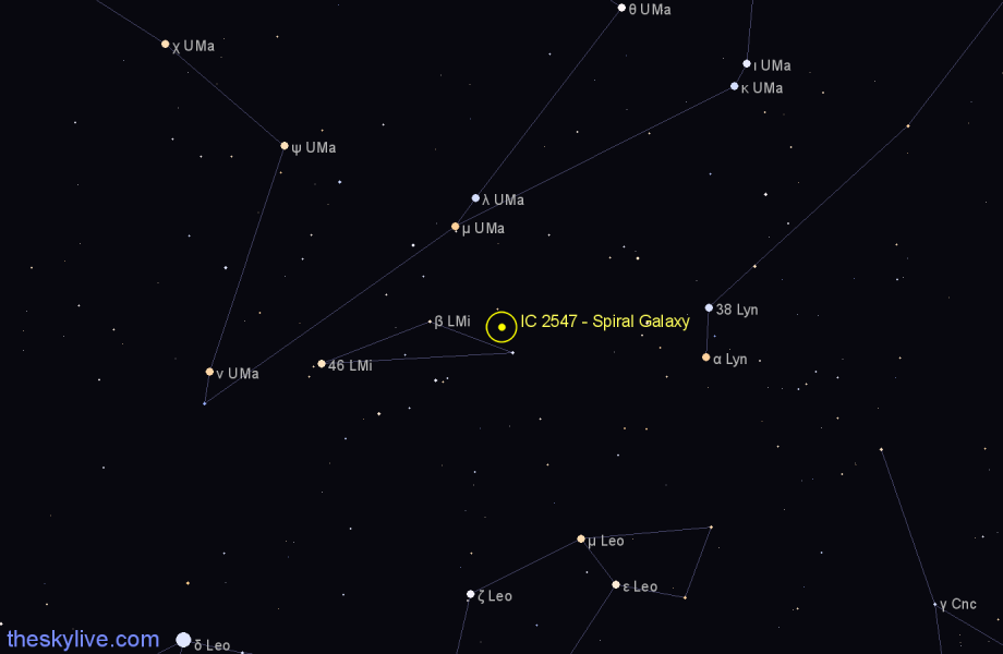 Finder chart IC 2547 - Spiral Galaxy in Leo Minor star