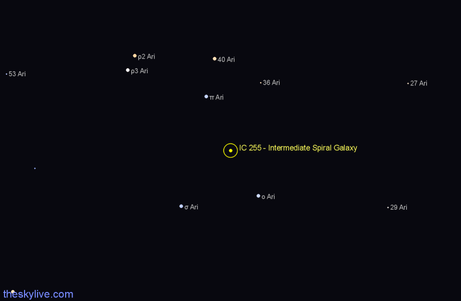 Finder chart IC 255 - Intermediate Spiral Galaxy in Aries star