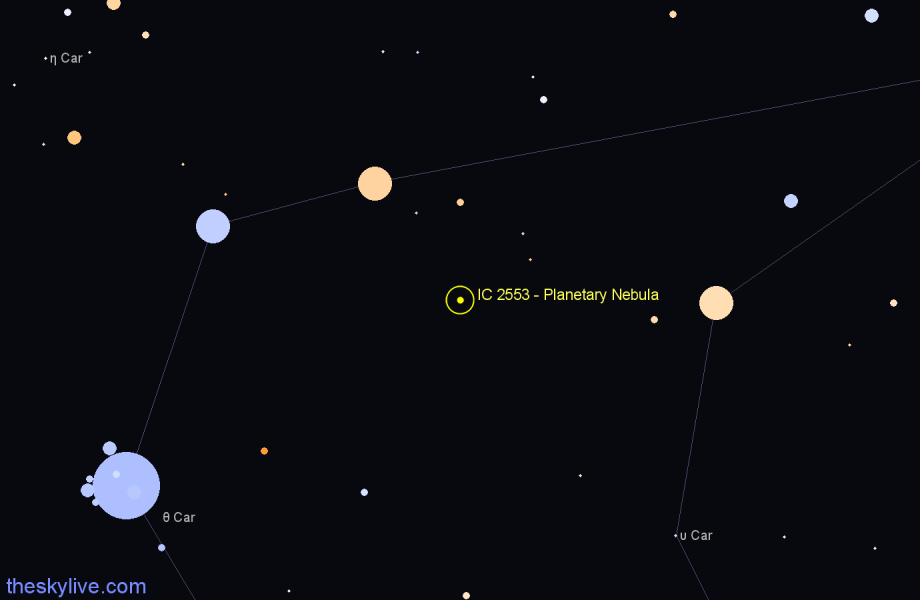 Finder chart IC 2553 - Planetary Nebula in Carina star