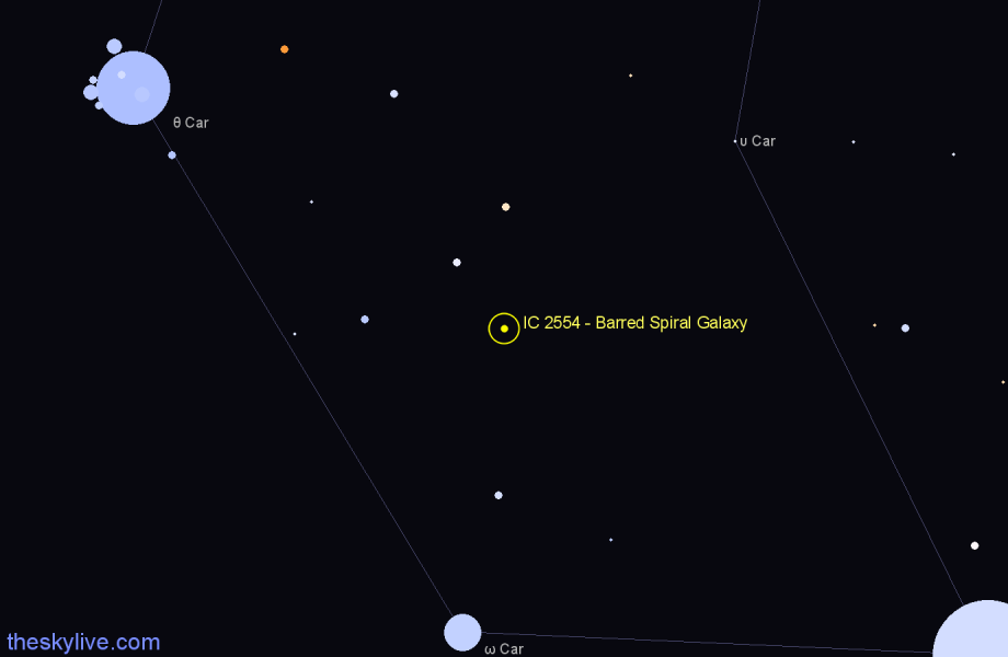 Finder chart IC 2554 - Barred Spiral Galaxy in Carina star