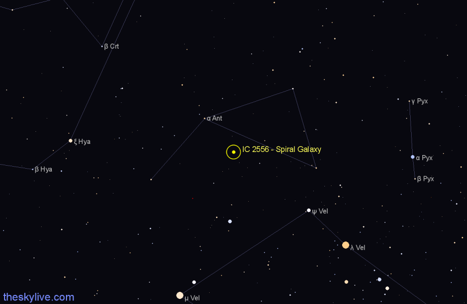 Finder chart IC 2556 - Spiral Galaxy in Antlia star