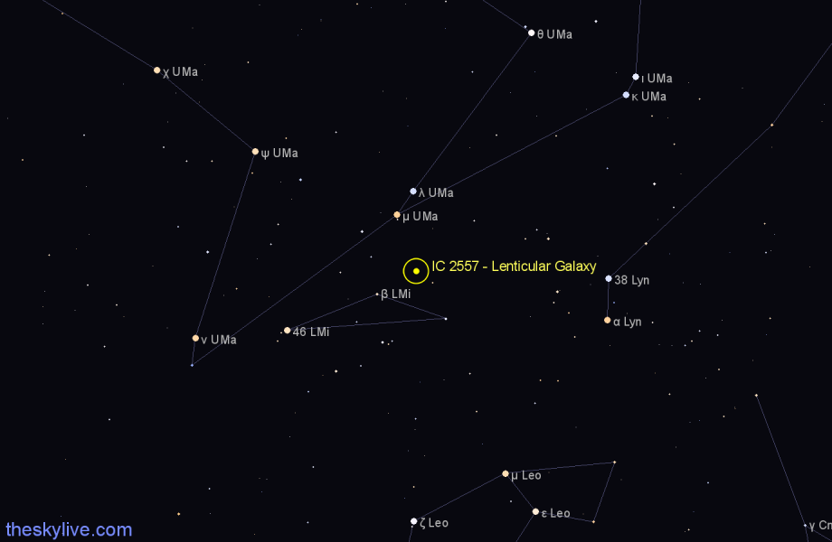 Finder chart IC 2557 - Lenticular Galaxy in Leo Minor star