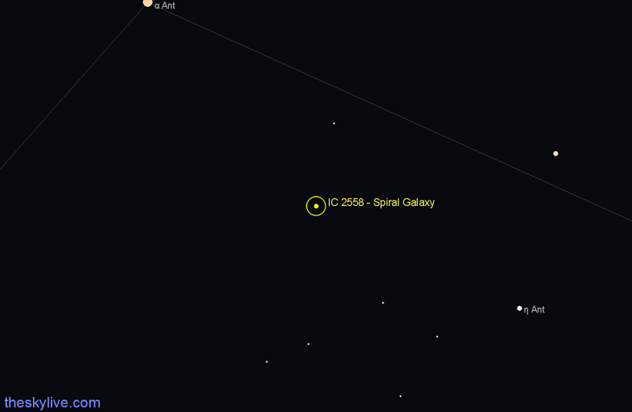 Finder chart IC 2558 - Spiral Galaxy in Antlia star