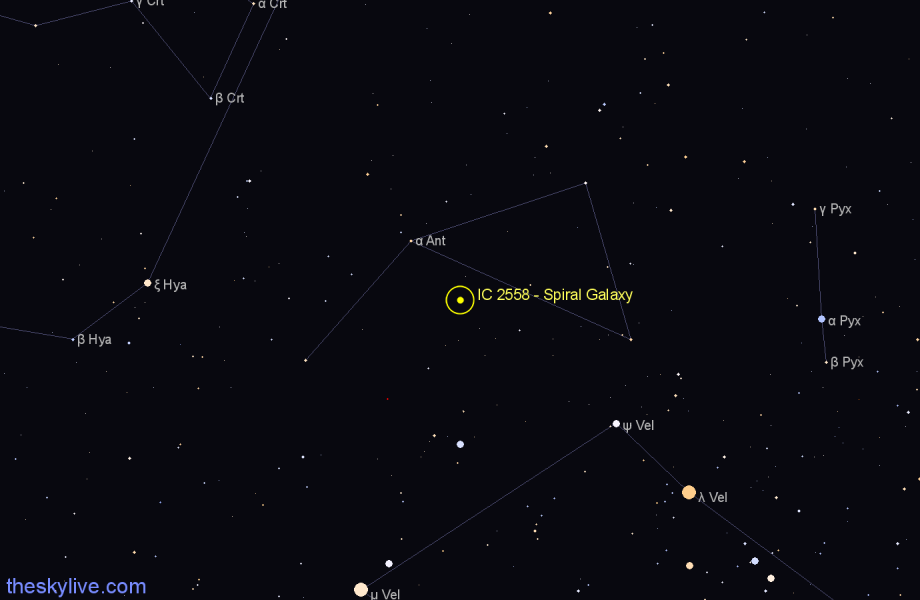 Finder chart IC 2558 - Spiral Galaxy in Antlia star