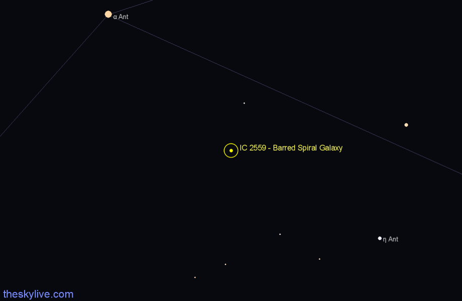 Finder chart IC 2559 - Barred Spiral Galaxy in Antlia star