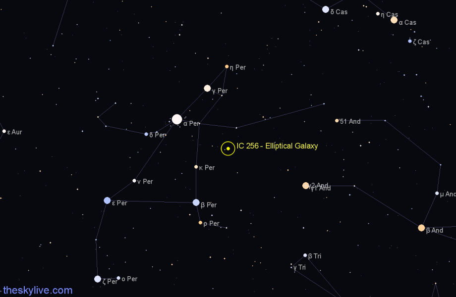 Finder chart IC 256 - Elliptical Galaxy in Perseus star
