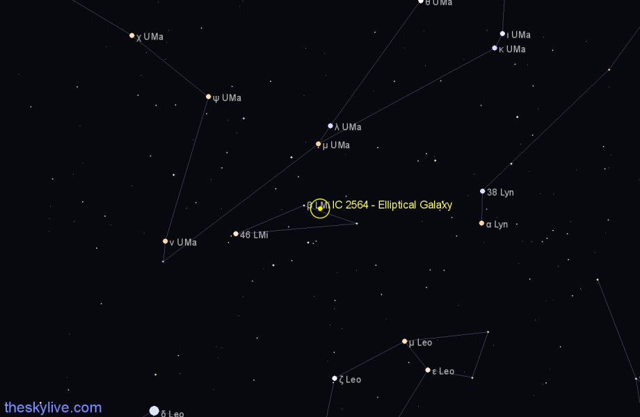 Finder chart IC 2564 - Elliptical Galaxy in Leo Minor star