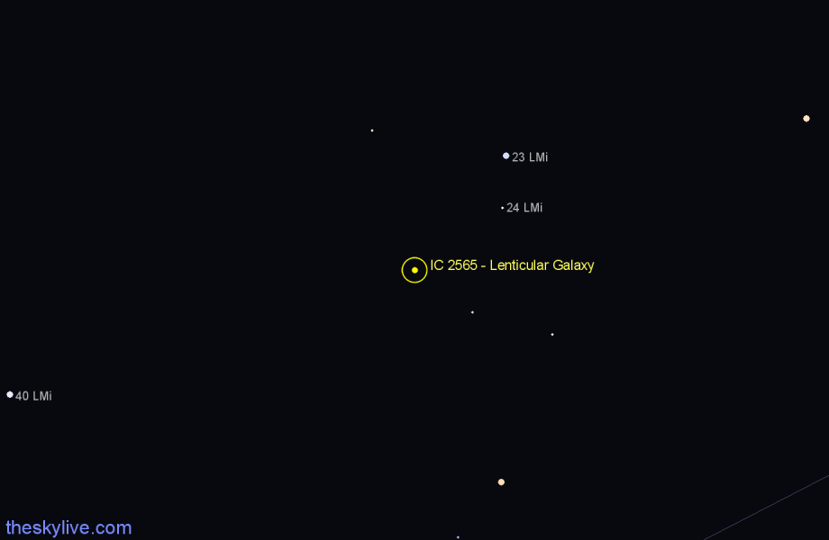 Finder chart IC 2565 - Lenticular Galaxy in Leo star