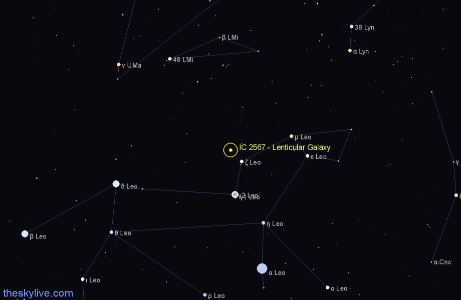 Finder chart IC 2567 - Lenticular Galaxy in Leo star
