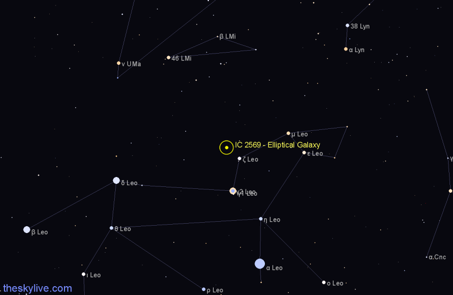 Finder chart IC 2569 - Elliptical Galaxy in Leo star