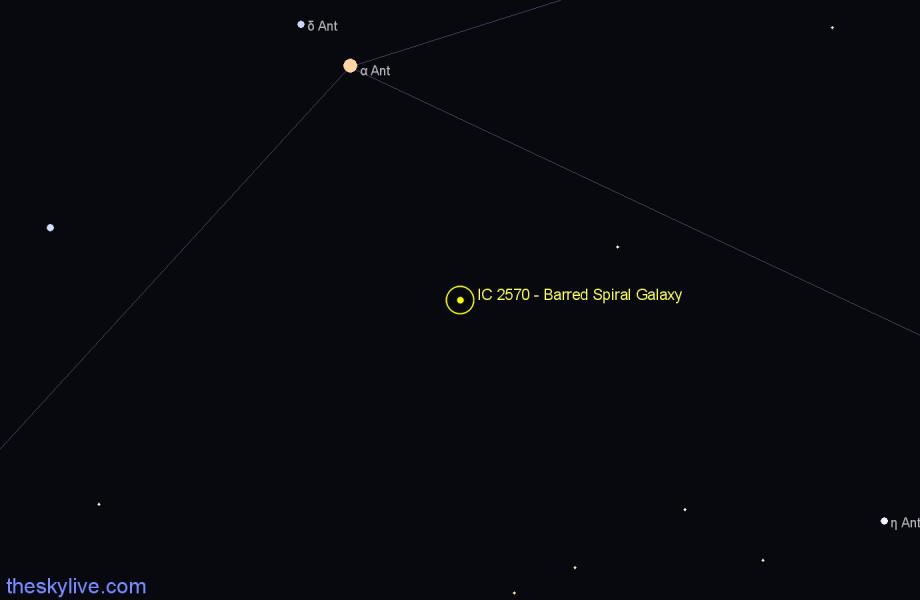 Finder chart IC 2570 - Barred Spiral Galaxy in Antlia star