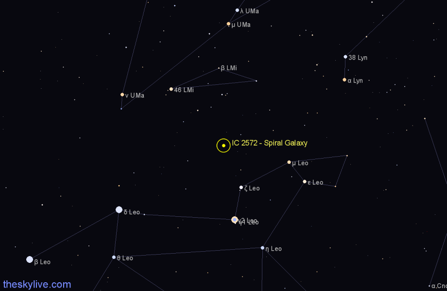 Finder chart IC 2572 - Spiral Galaxy in Leo Minor star