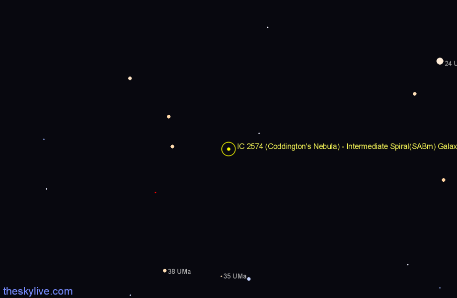 Finder chart IC 2574 (Coddington's Nebula) - Intermediate Spiral(SABm) Galaxy in Ursa Major star