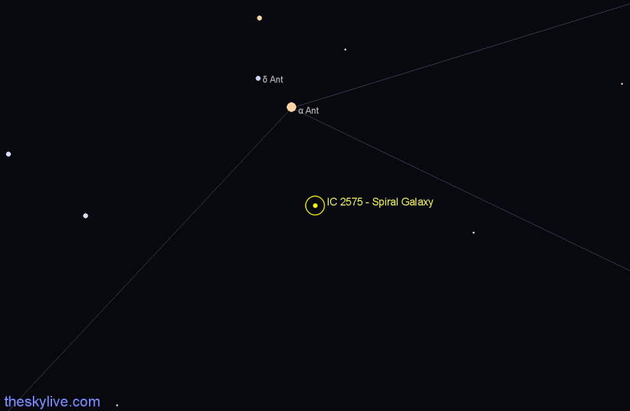 Finder chart IC 2575 - Spiral Galaxy in Antlia star