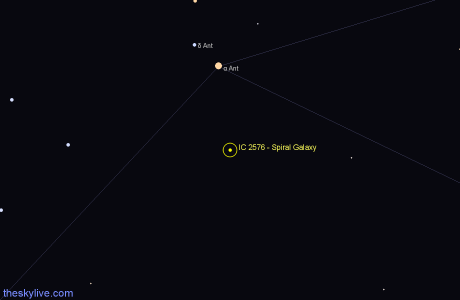 Finder chart IC 2576 - Spiral Galaxy in Antlia star