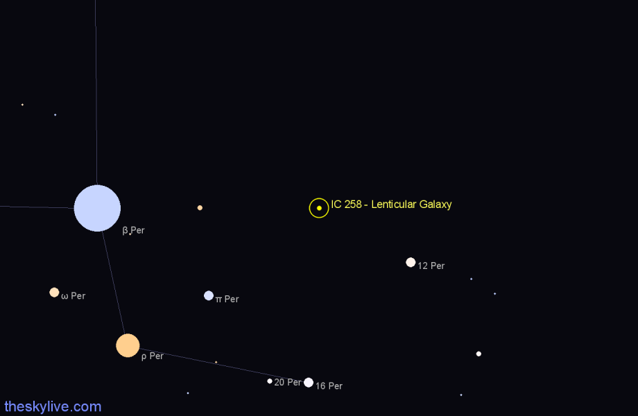 Finder chart IC 258 - Lenticular Galaxy in Perseus star