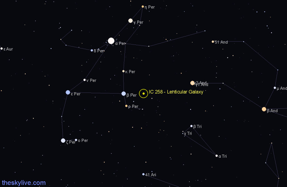 Finder chart IC 258 - Lenticular Galaxy in Perseus star