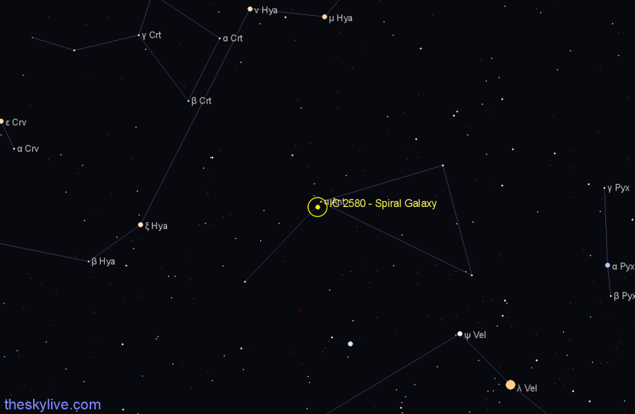 Finder chart IC 2580 - Spiral Galaxy in Antlia star