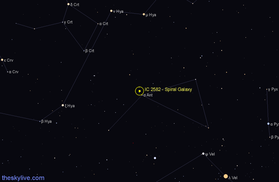 Finder chart IC 2582 - Spiral Galaxy in Antlia star