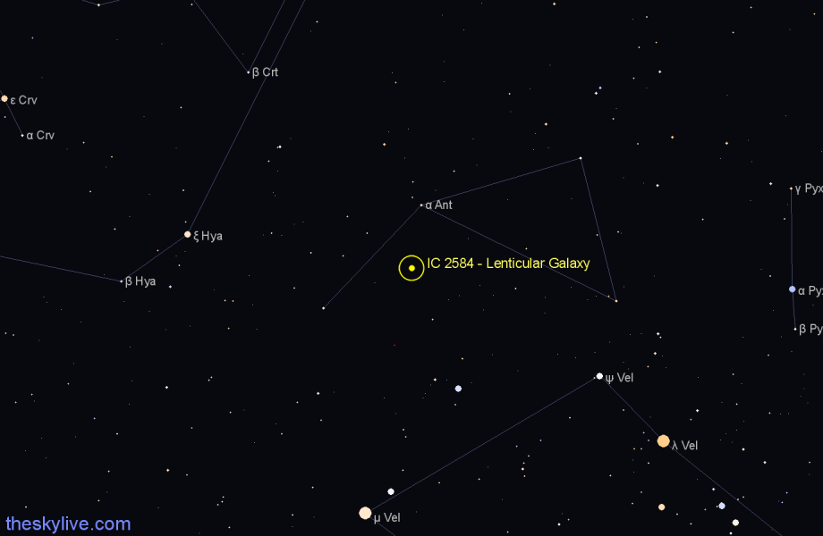 Finder chart IC 2584 - Lenticular Galaxy in Antlia star