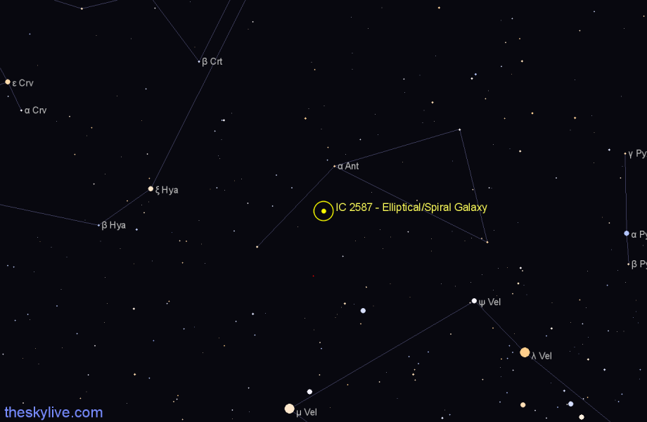 Finder chart IC 2587 - Elliptical/Spiral Galaxy in Antlia star