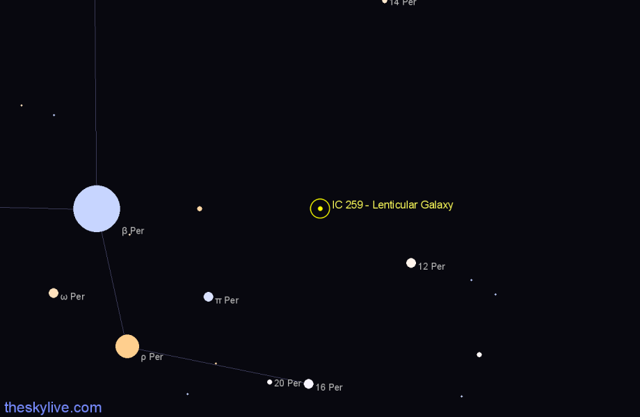 Finder chart IC 259 - Lenticular Galaxy in Perseus star