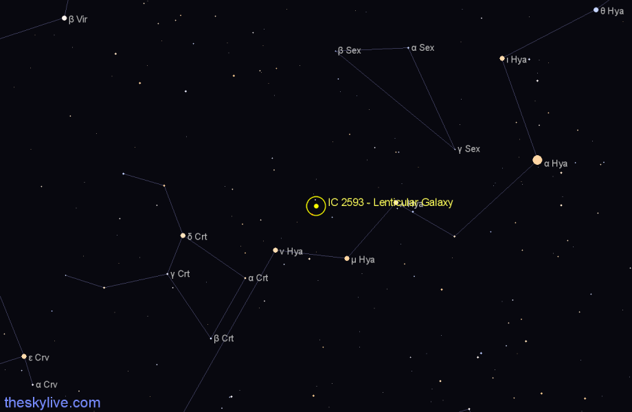 Finder chart IC 2593 - Lenticular Galaxy in Hydra star