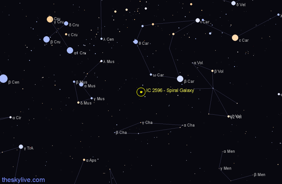 Finder chart IC 2596 - Spiral Galaxy in Carina star
