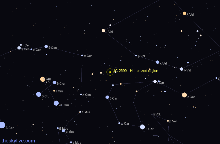 Finder chart IC 2599 - HII Ionized region in Carina star