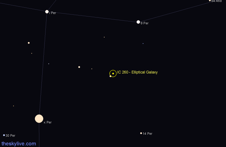 Finder chart IC 260 - Elliptical Galaxy in Perseus star